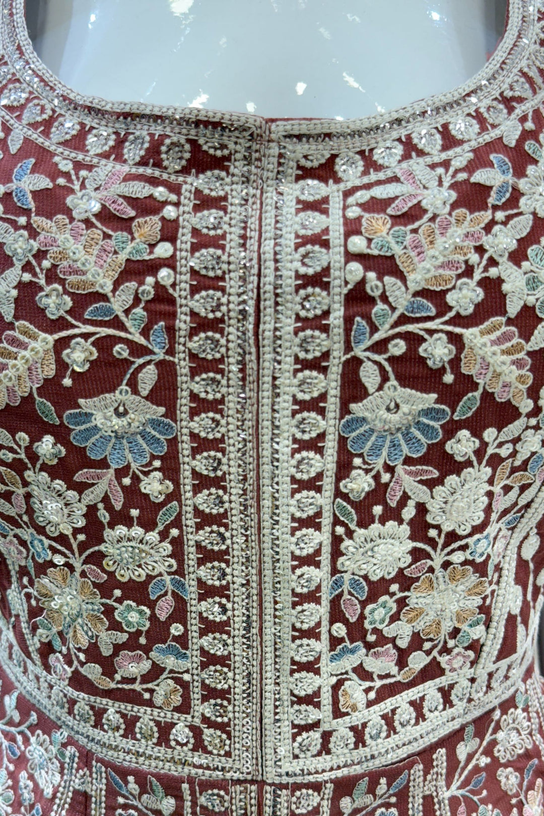 Brick Red Multicolor Embroidery and Sequins work Peplum Top with Palazzo Suit Set