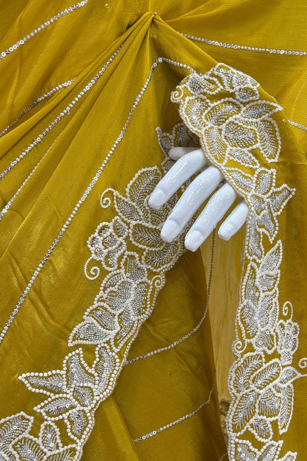Liril Green Saree with Thread and Sequins work Embellishments