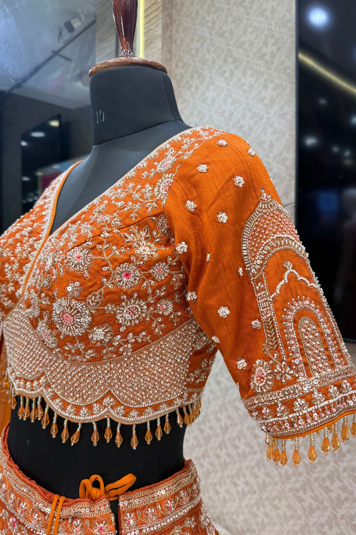 Orange Royal Heritage Motif Wedding Lehenga