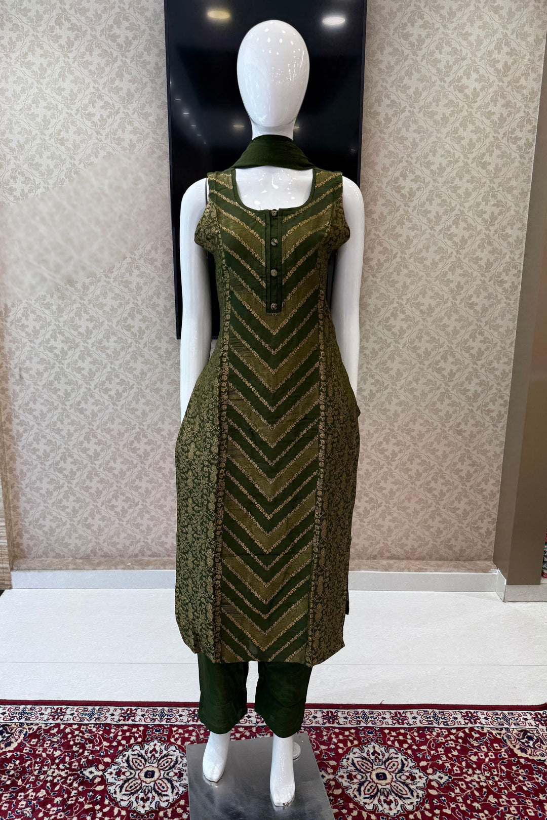 Mehendi Green Banaras work Straight Cut Salwar Suit