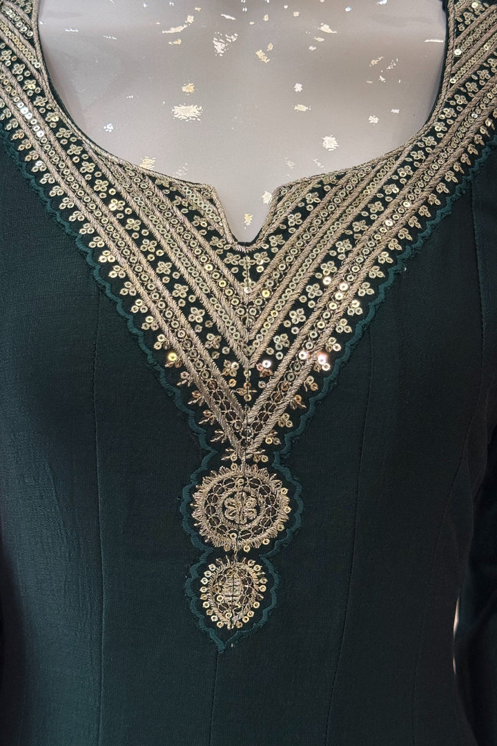 Bottle Green Sequins and Zari work A-line Cut Salwar Suit