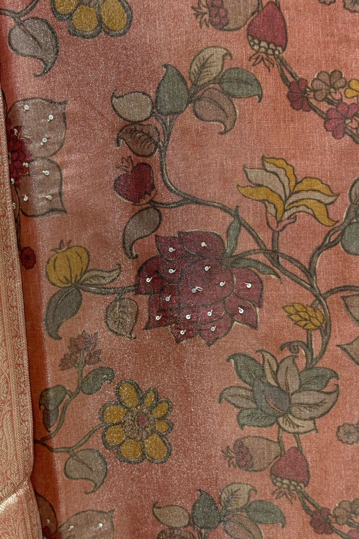 Rust Orange Sequins, Beads, Zardozi and Banaras work Straight Cut Salwar Suit