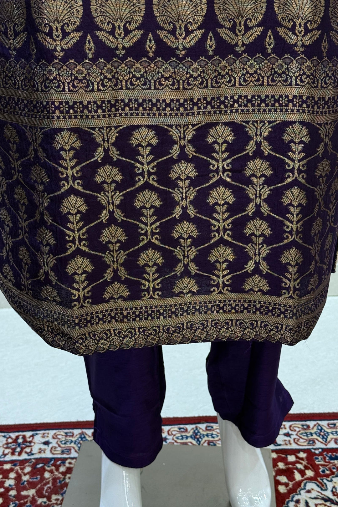Purple Banaras work Straight Cut Salwar Suit