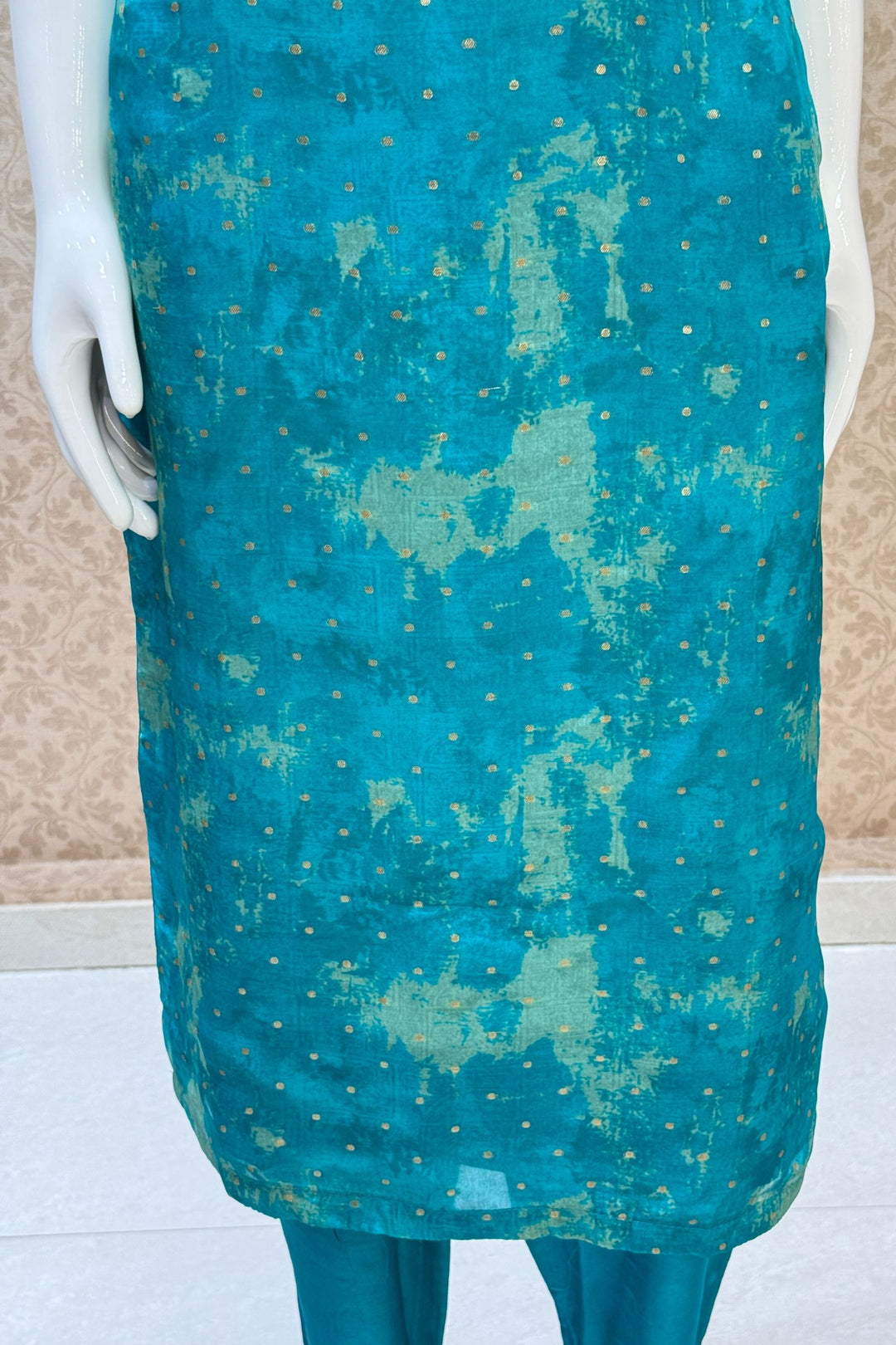 Rama Blue Stone, Zari, Zardozi and Mirror work Straight Cut Salwar Suit