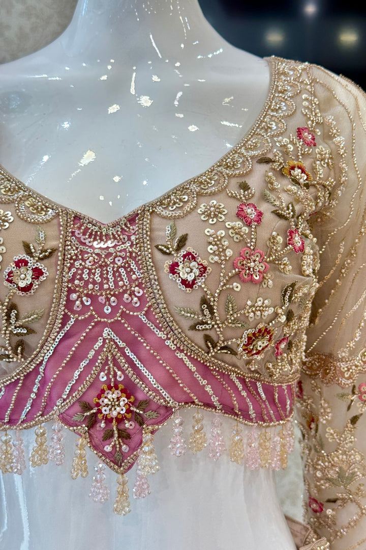 Chiku Beads, Sequins and Embroidery work Crop Top Designer Bridal Lehenga