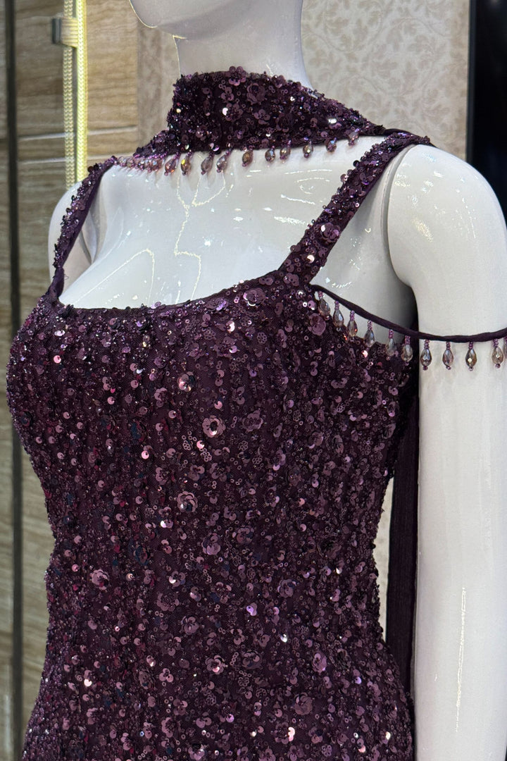 Wine Beads and Sequins work Palazzo Salwar Suit