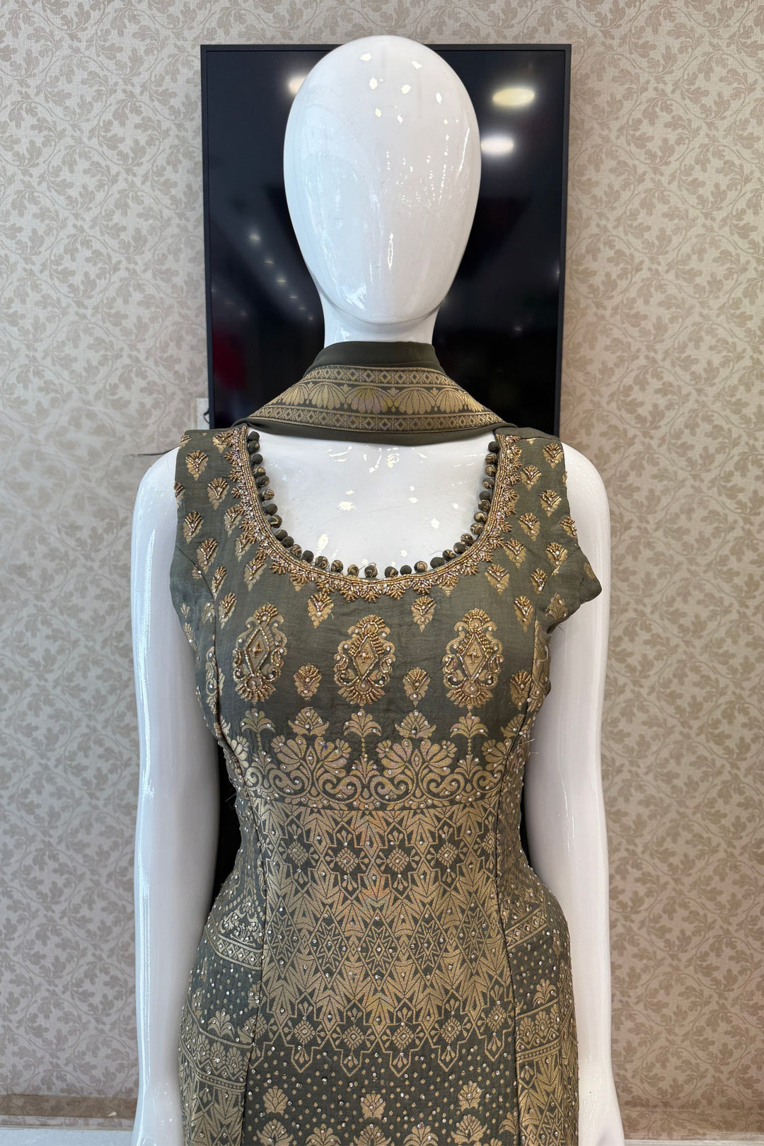 Elegant Palazzo Set with Intricate Stone, Beads and Banaras