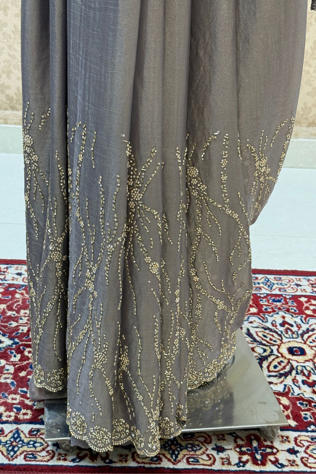 Grey Saree Featuring Stone and Beads work
