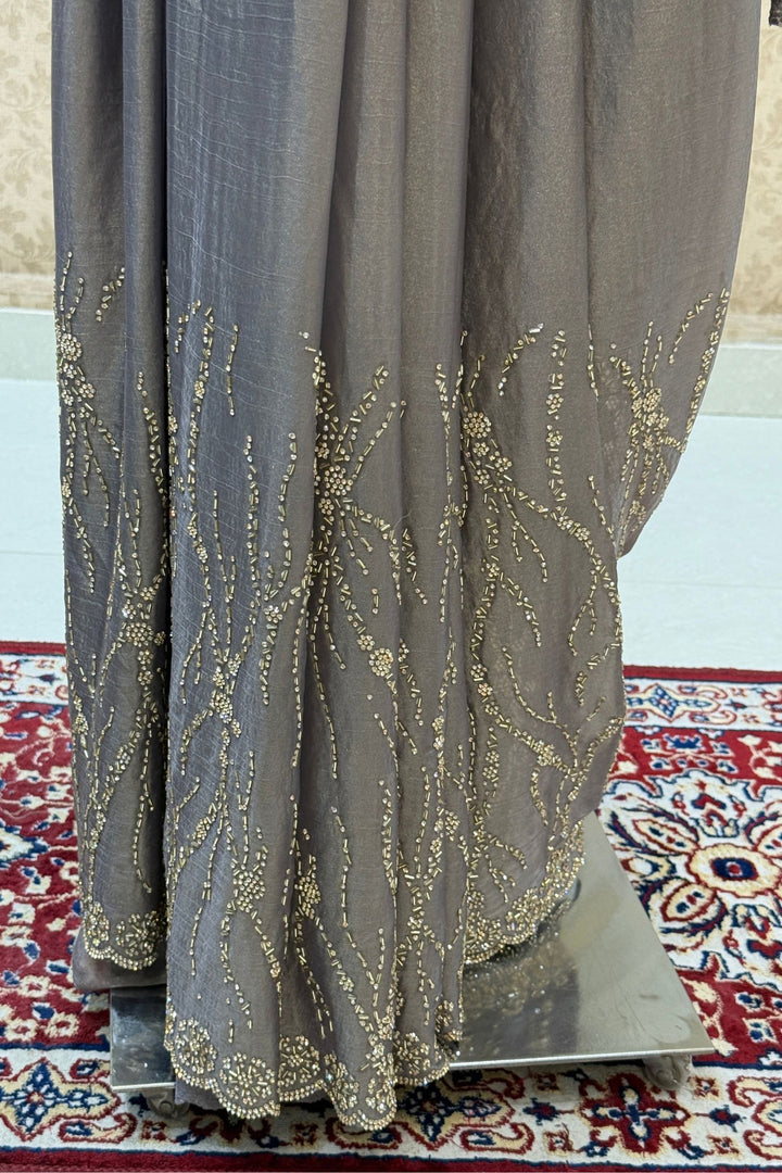 Grey Saree Featuring Stone and Beads work
