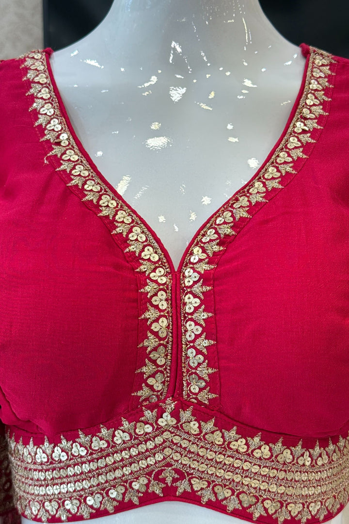 Rani Pink Sequins and Zari work Crop Top Lehenga