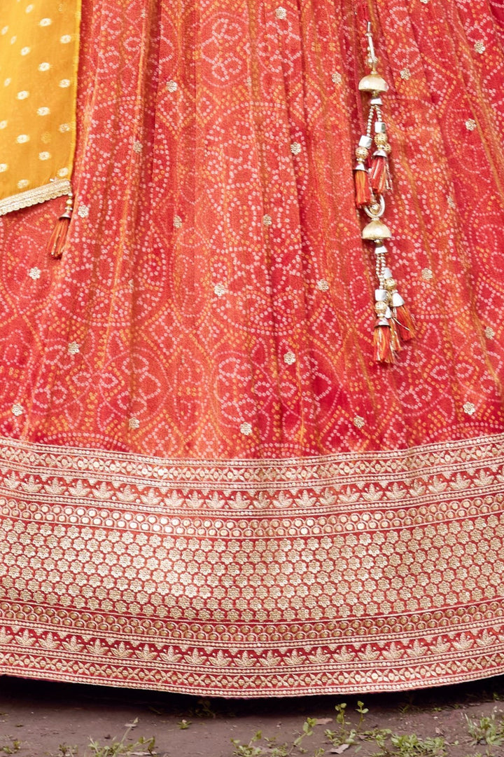 Maroon Zari, Zardozi, Stone and Beads work with Bandini Print Lehenga Choli for Girls