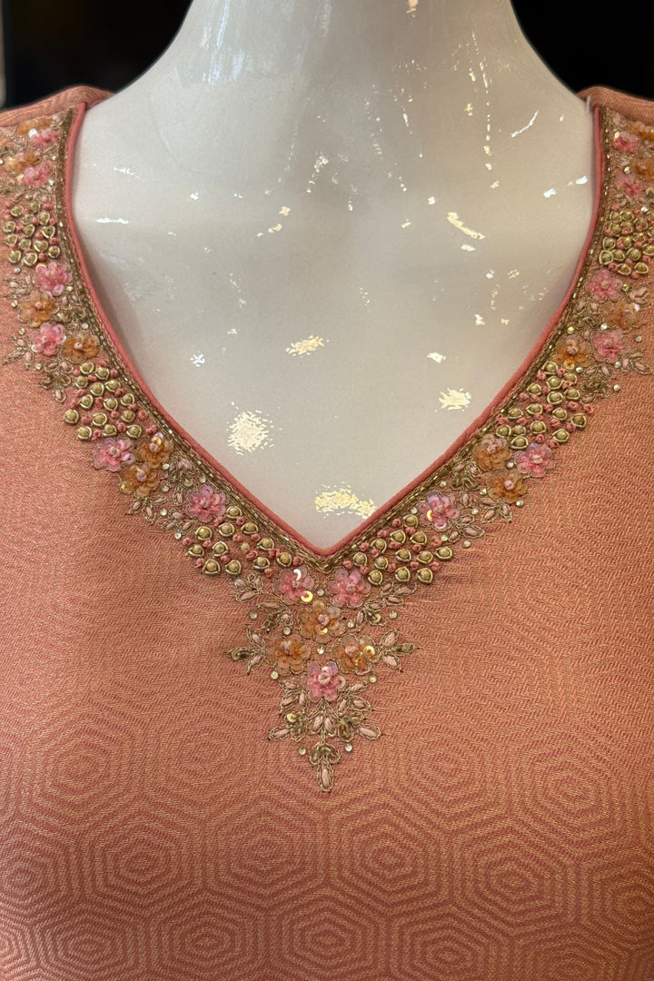 Peach Zardozi, Sequins, Stone, Zari, Banaras and Beads work Straight Cut Salwar Suit