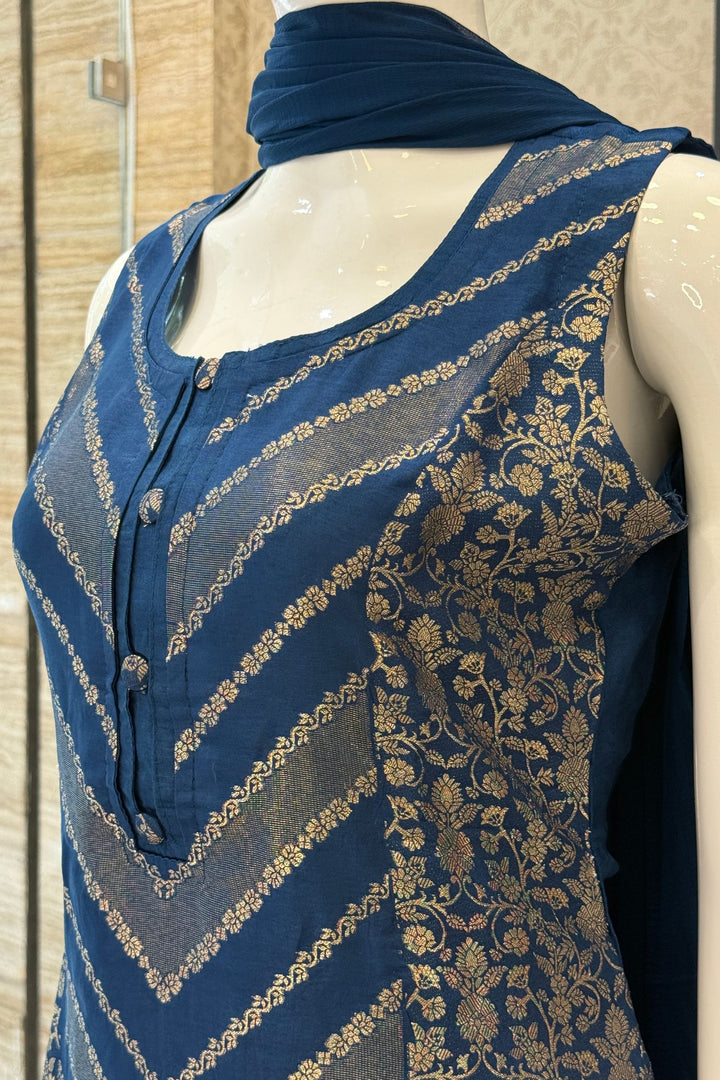 Peacock Blue Banaras work Straight Cut Salwar Suit