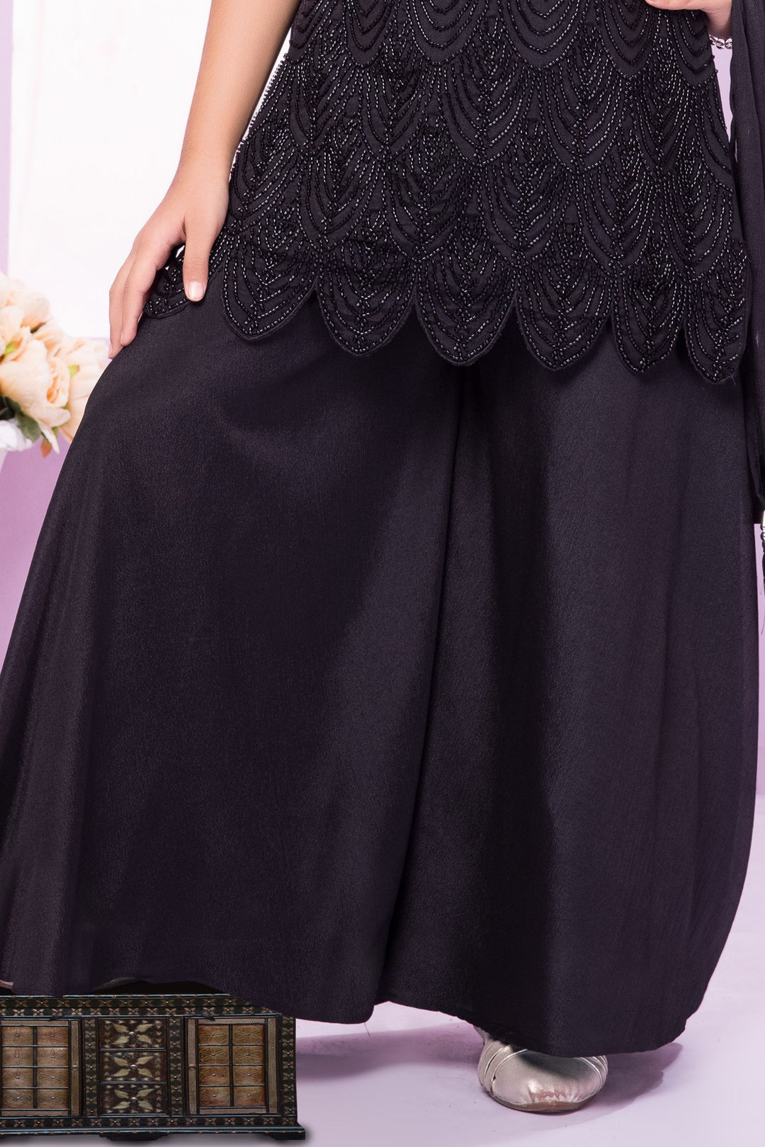 Black Beads work Palazzo Suit Set for Girls