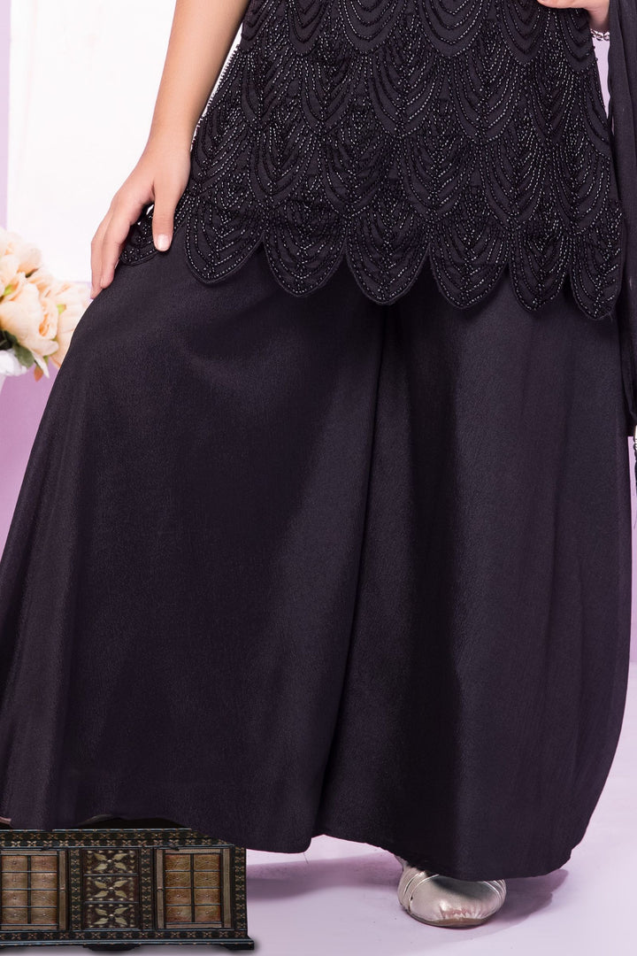 Black Beads work Palazzo Suit Set for Girls