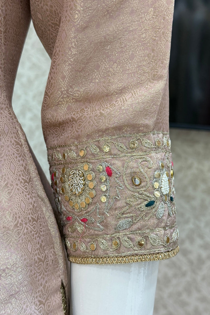 Onion Pink Brocade, Zardozi, Sequins and Thread work Palazzo Salwar Suit
