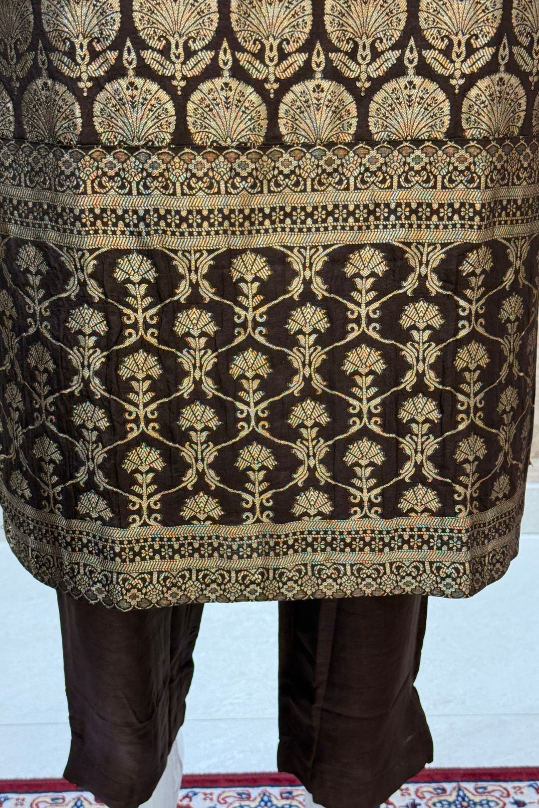 Brown Banaras work Straight Cut Salwar Suit