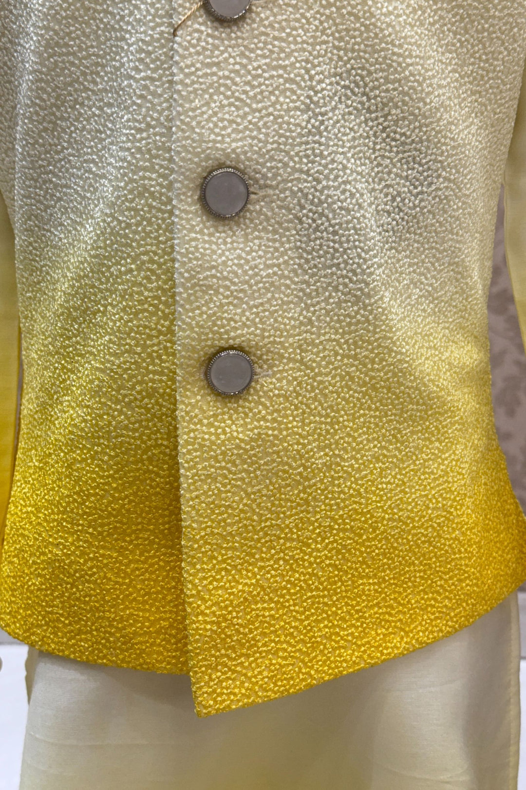 Lemon Yellow Shaded Thread and Sequins work Waist Coat Kurta Set for Boys