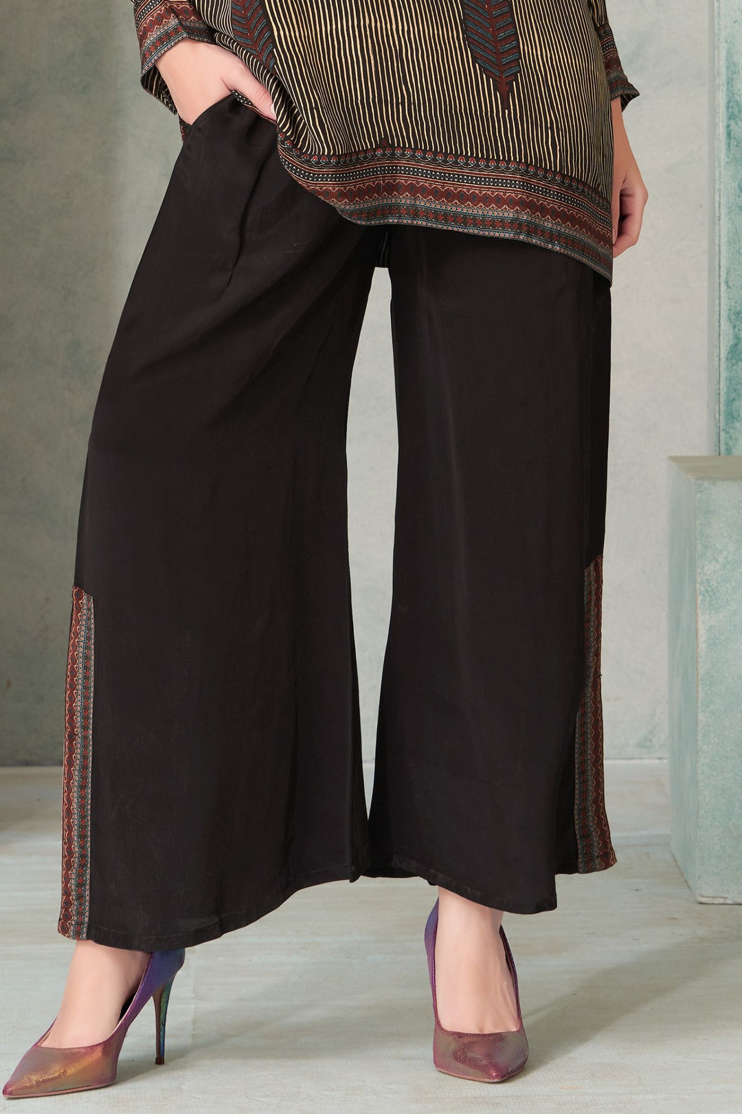 Black with Digital Print Palazzo Salwar Suit