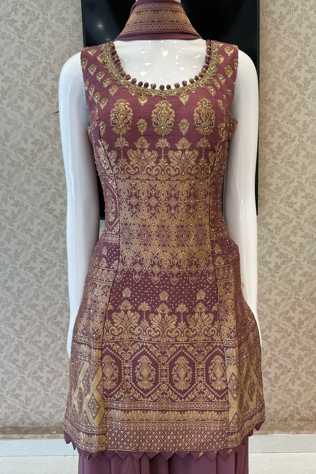 Elegant Palazzo Set with Intricate Stone, Beads and Banaras