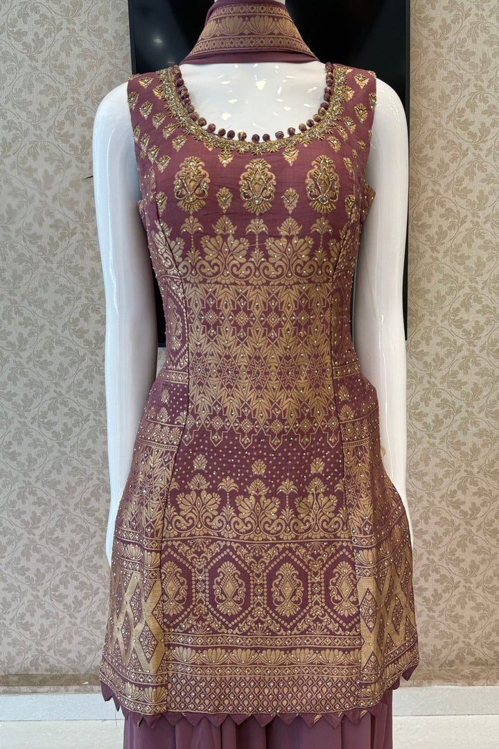 Elegant Palazzo Set with Intricate Stone, Beads and Banaras