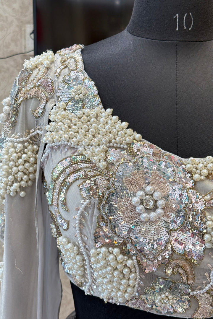 Grey Pearls, Sequins and Beads work Indo-Western Styled Lehenga