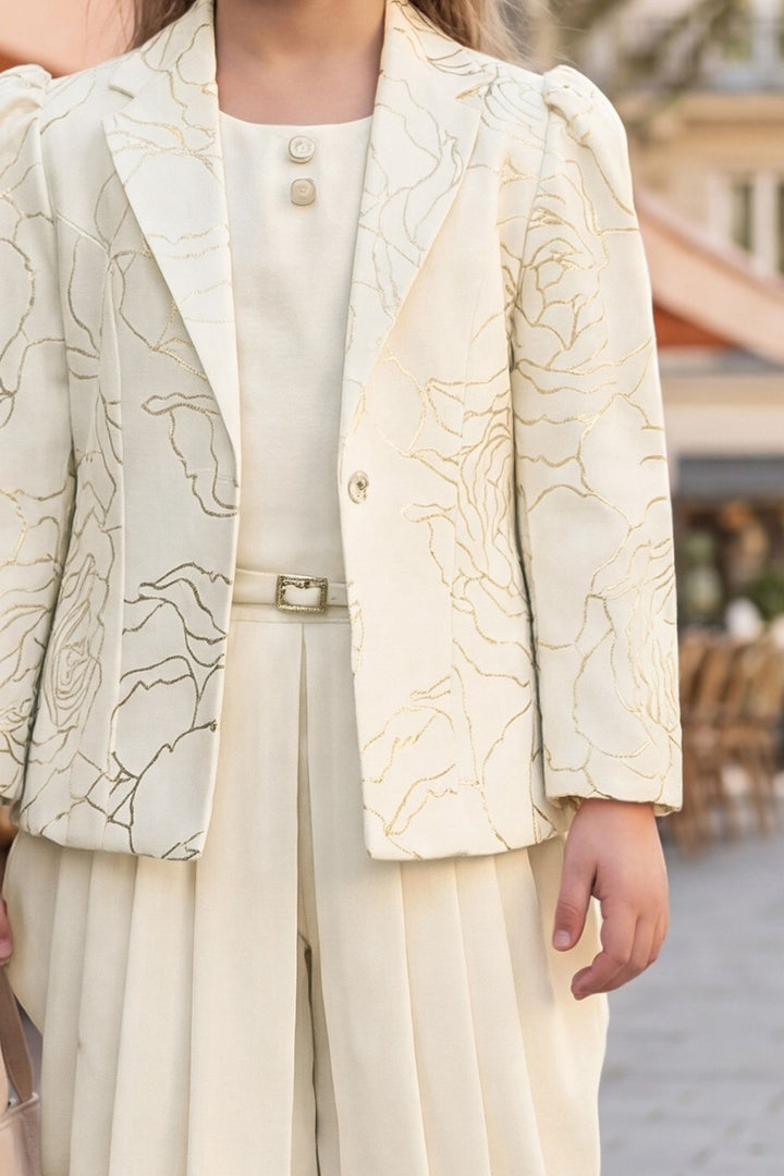 Cream Jacket Styled with Dhoti Pants for Girls