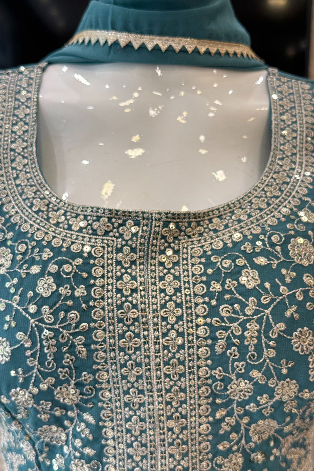 Sea Green Sequins and Zari work Peplum Top with Palazzo Suit Set