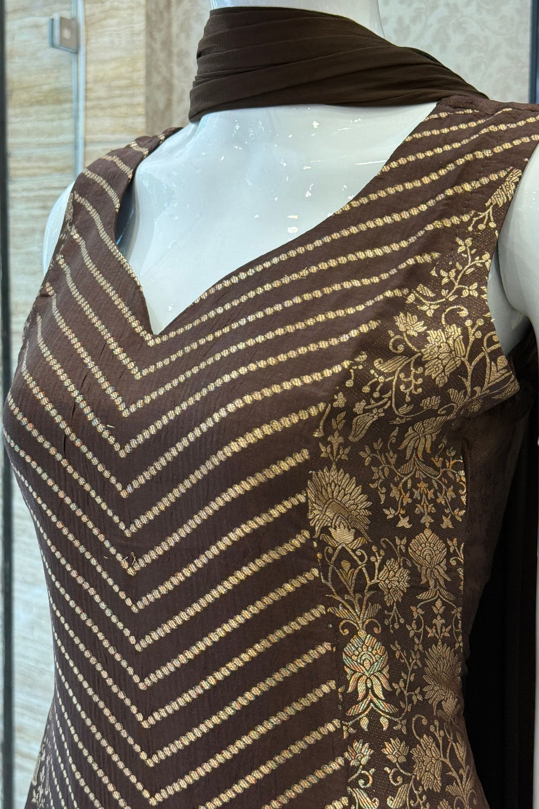 Brown Banaras work Straight Cut Salwar Suit