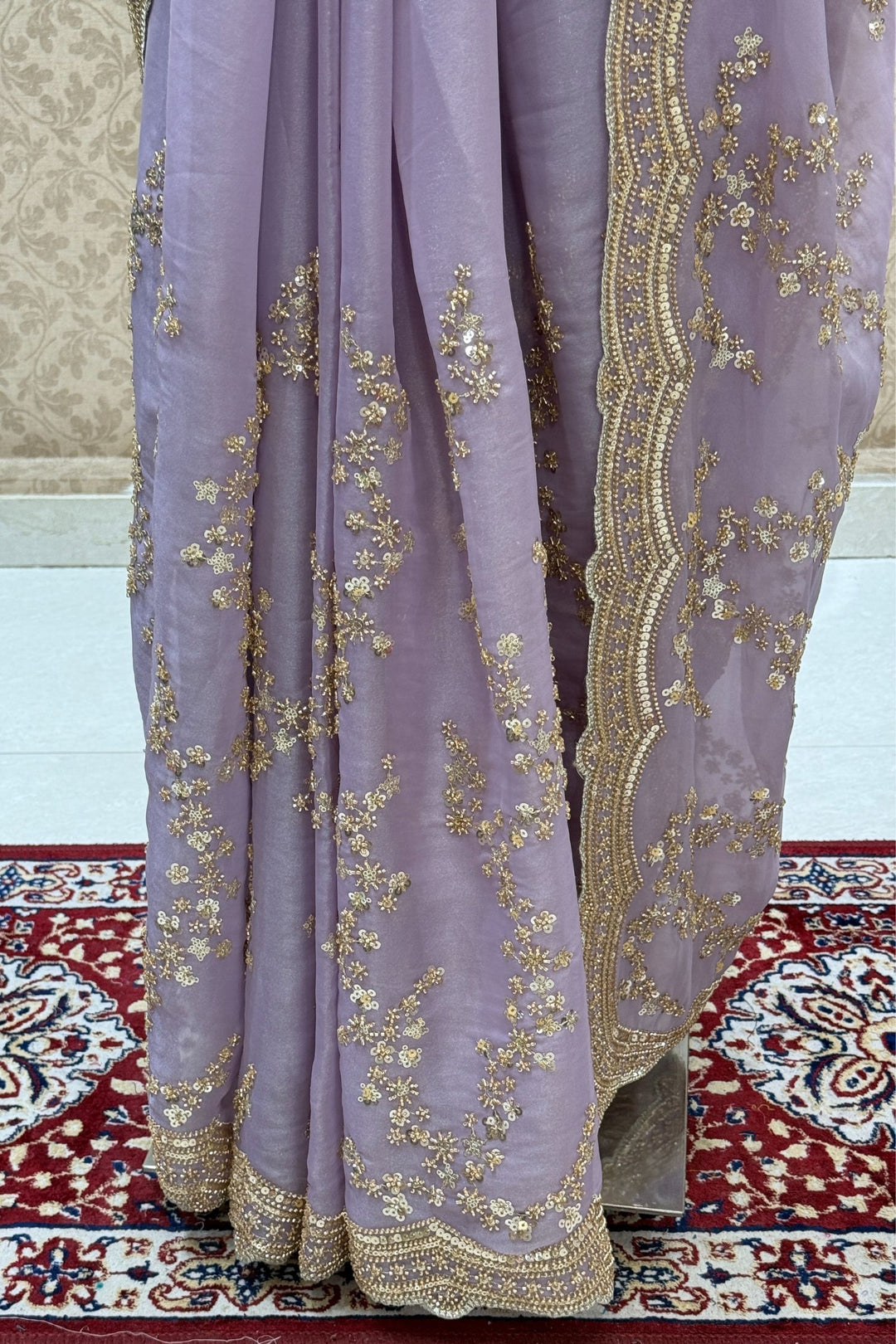 Lavender Sequins, Beads and Zari work Saree