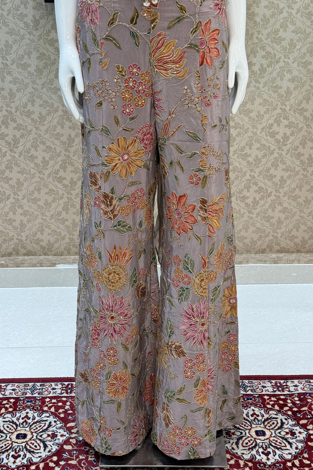 Lilac Halter Neck Palazzo Set with Zardozi, Zari, Beads, Sequins, Stone and Mirror Detailing