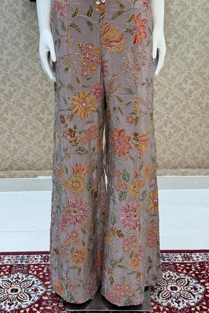 Lilac Halter Neck Palazzo Set with Zardozi, Zari, Beads, Sequins, Stone and Mirror Detailing