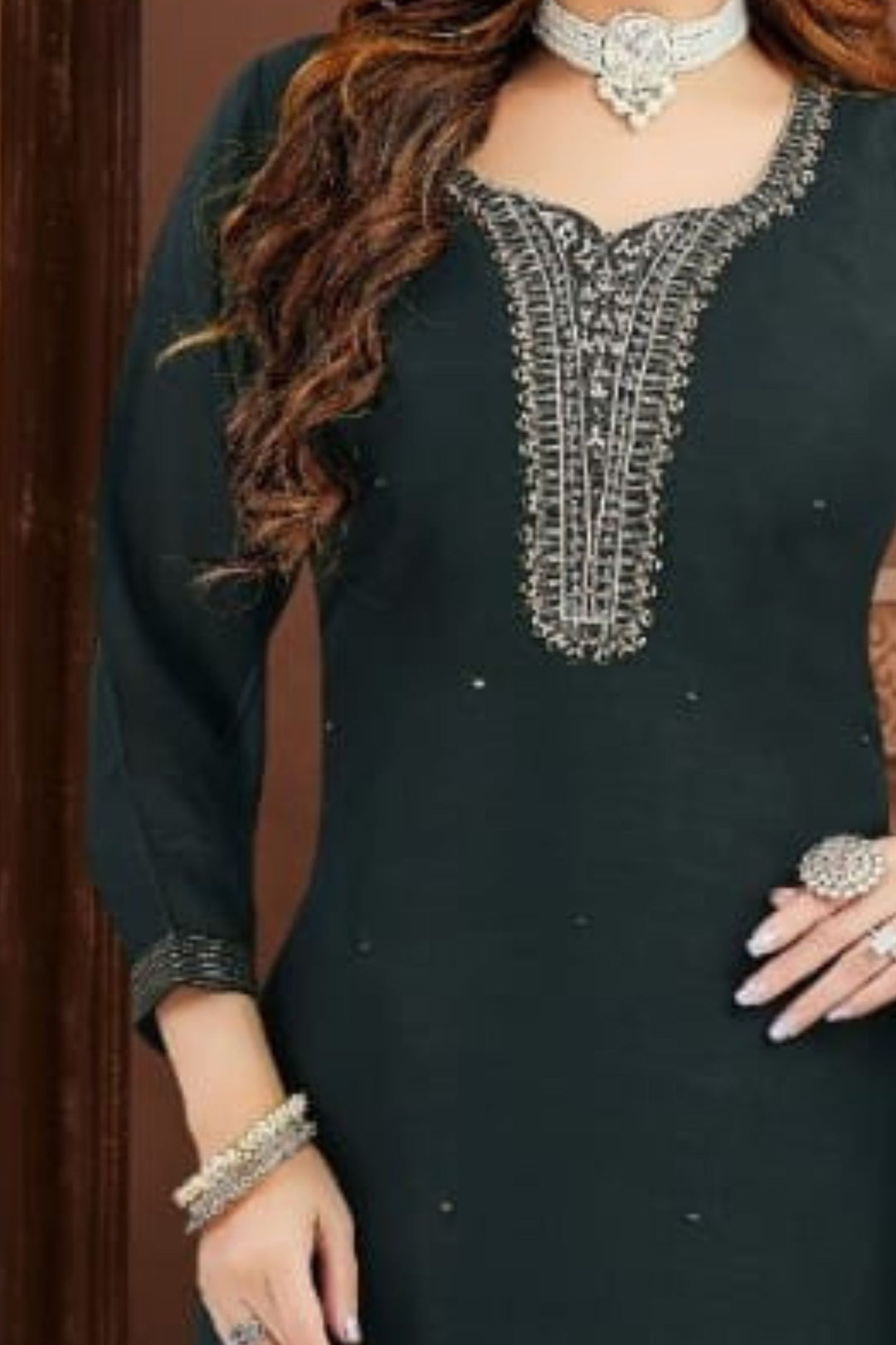 Black Mirror, Stone and Zari work Straight Cut Salwar Suit