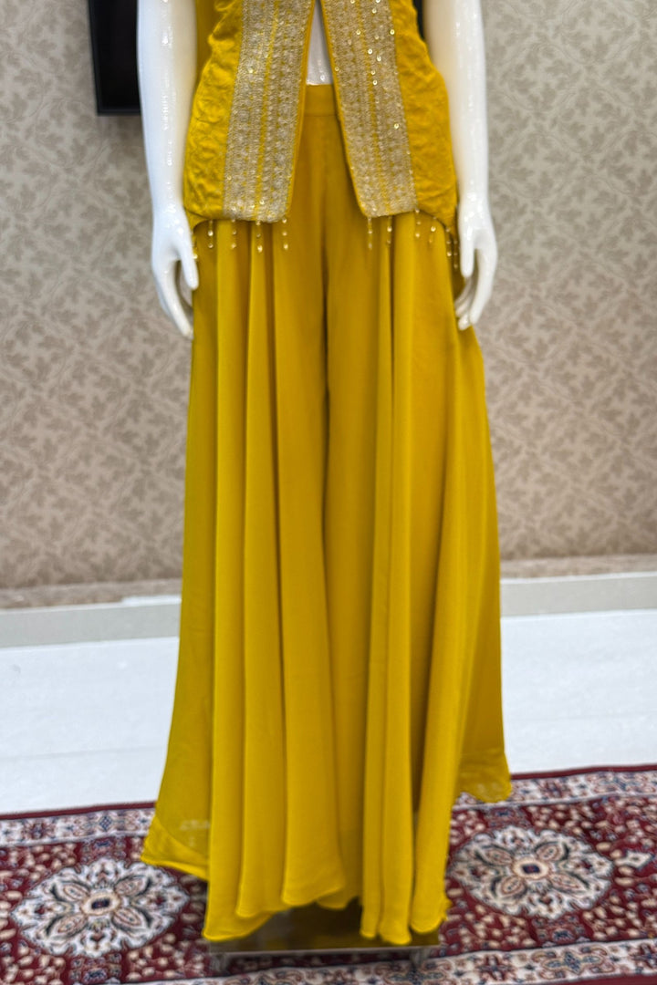 Yellow Banaras Zari, Sequins and Zari Thread work Palazzo Suit Set