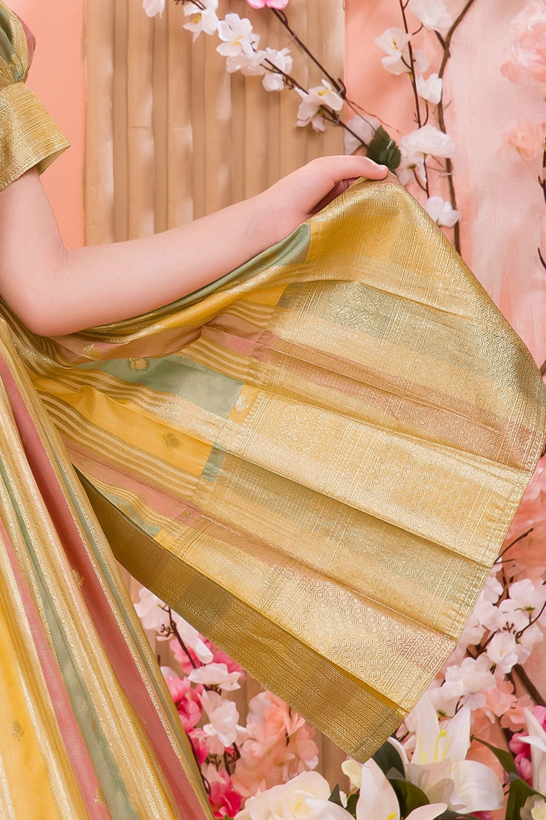Peach Zardozi and Zari work with Multicolor Long Party Gown for Girls