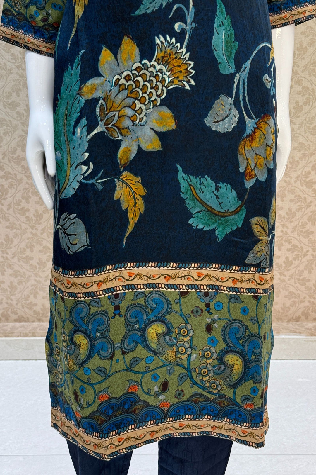 Peacock Blue Sequins, Zardozi and Beads work with Digital Print Straight Cut Salwar Suit