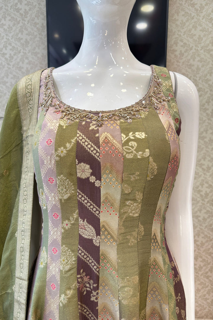 Multicolour Banarasi Anarkali Palazzo Set with Zari Dupatta