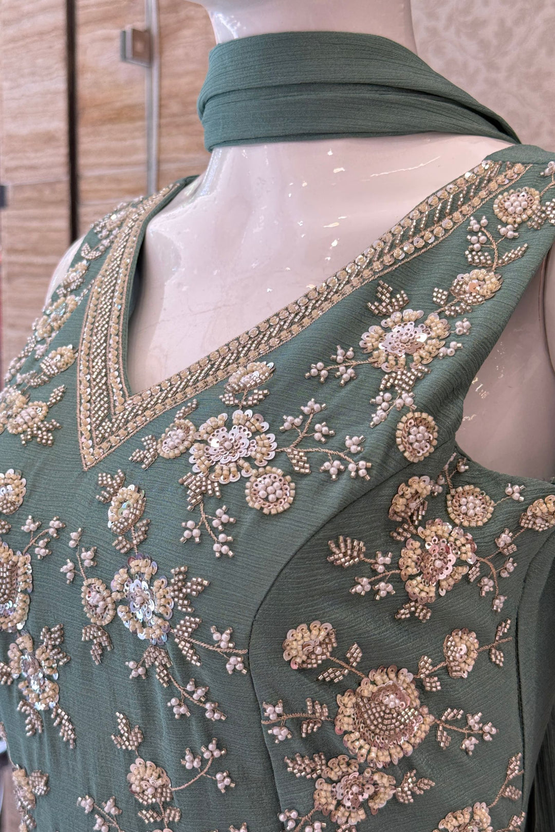 Sea Green Beads, Zari and Sequins work Palazzo Salwar Suit