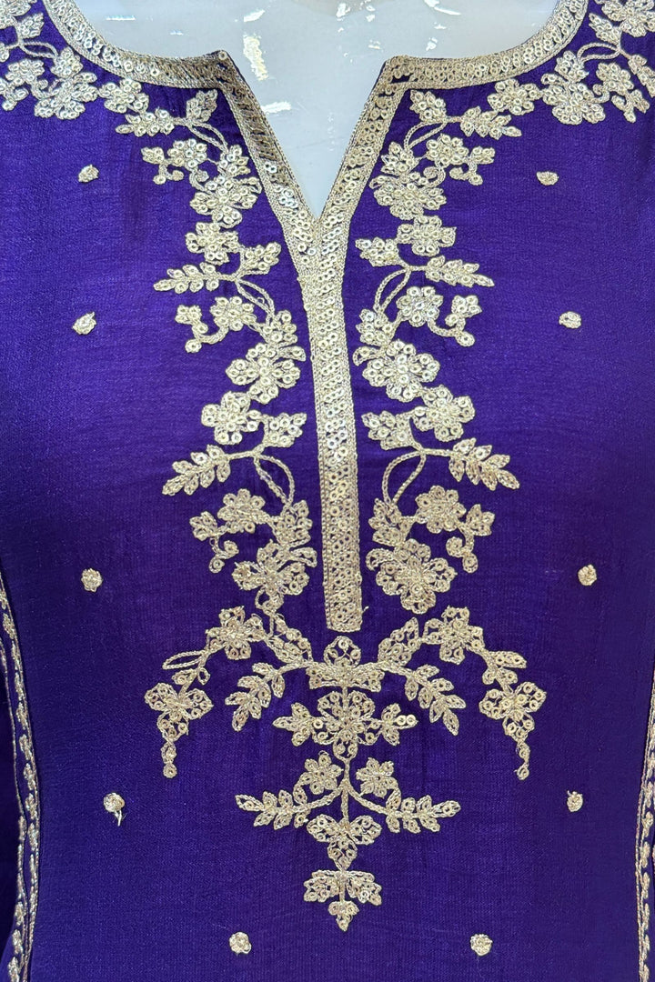 Violet Zari and Sequins work A-line Cut Salwar Suit