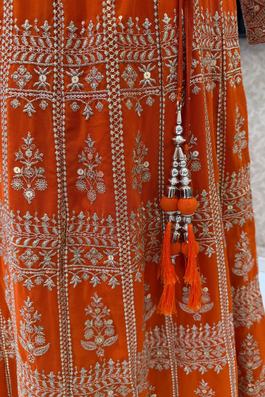 Orange Sequins and Zari work Crop Top Lehenga