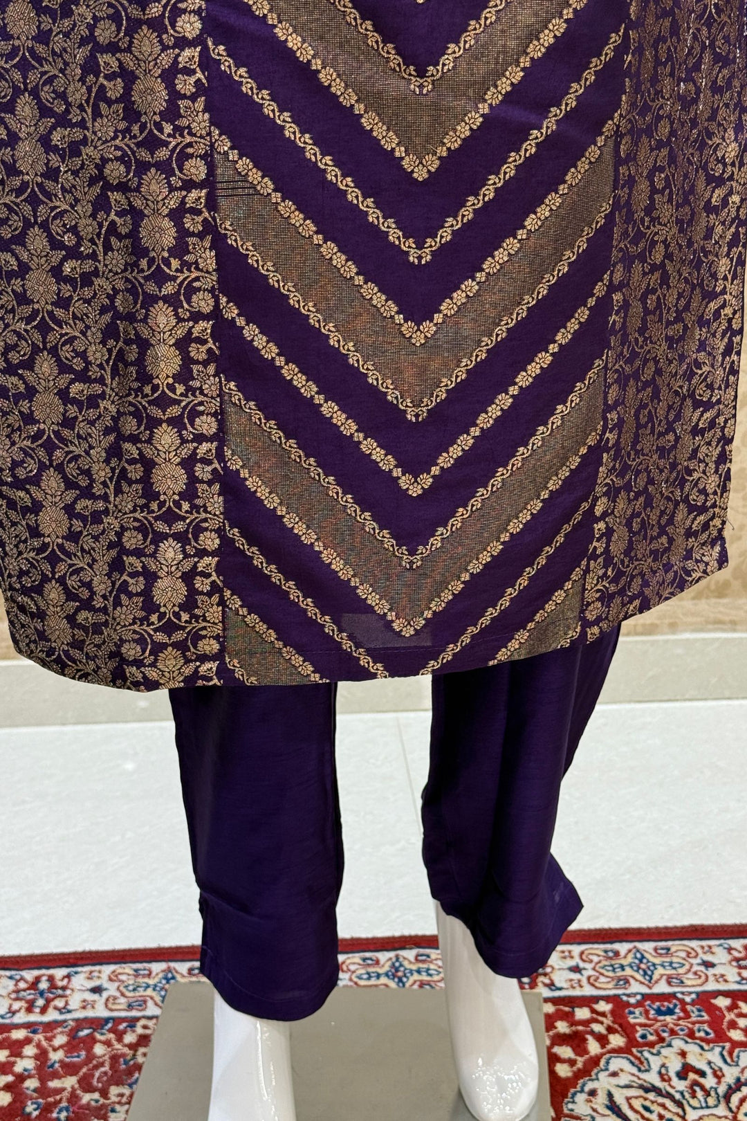 Purple Banaras work Straight Cut Salwar Suit