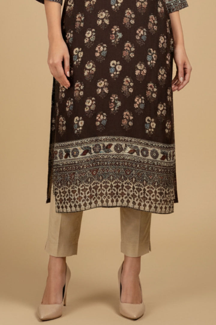 Black Beads and Sequins work with Digital Print Calf Length Kurti