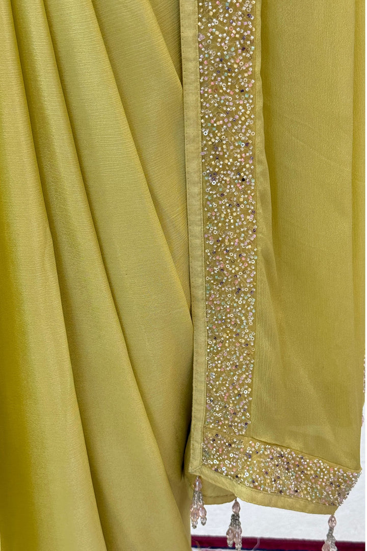 Liril Green Sequins and Beads work Saree