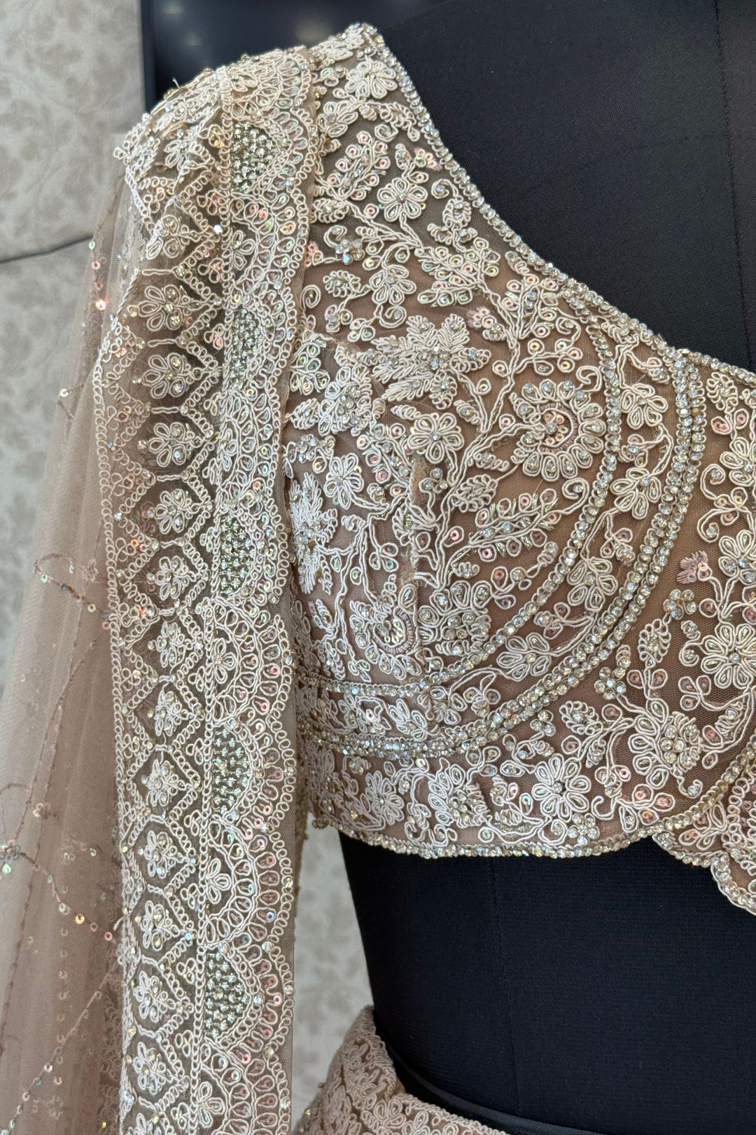 Designer Champagne Gold Wedding Lehenga Featuring Sequins, Stone and Zari Thread