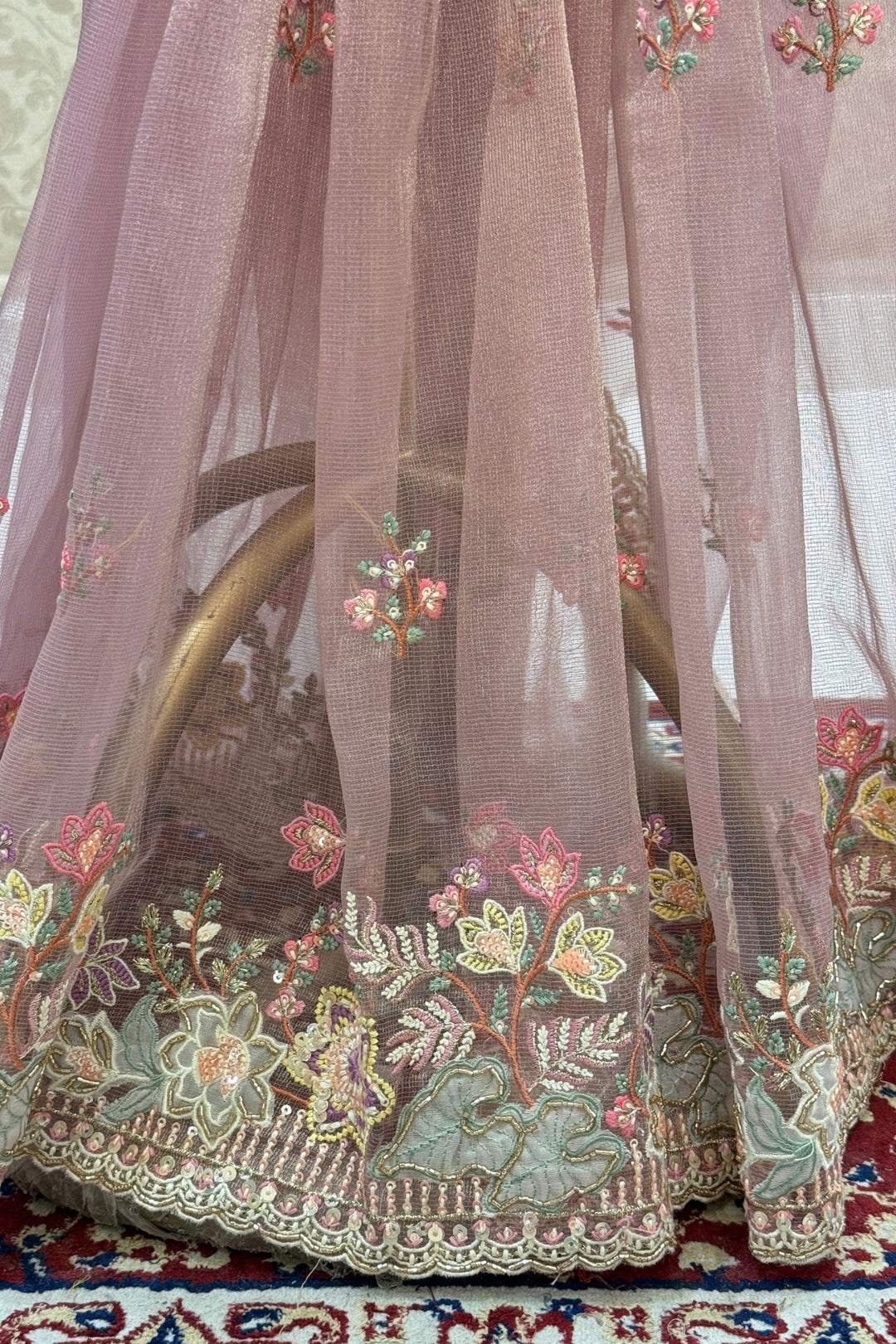 Dusty Pink Saree with Intricate Sequins, Thread, Zari and Beads work