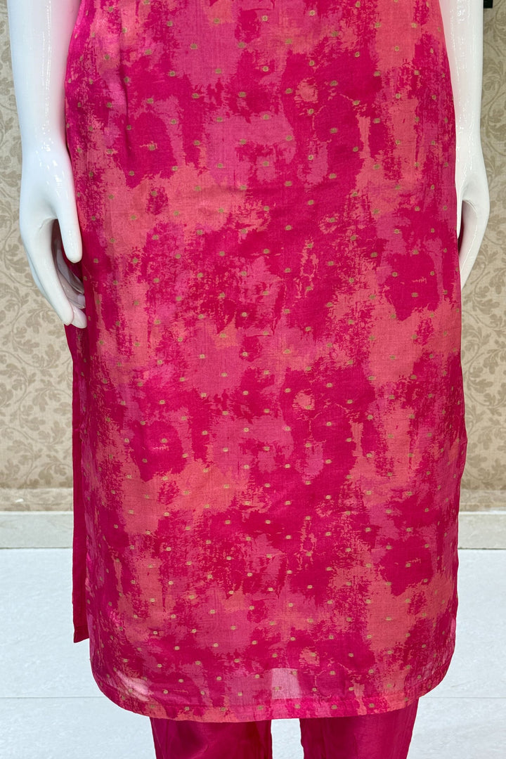 Pink Stone, Zari, Zardozi and Mirror work Straight Cut Salwar Suit