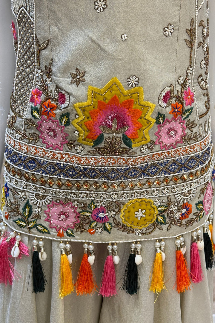 Designer Palazzo Set with Multicolor Embroidery, Beads, Zari, Sequins and Pearl Work