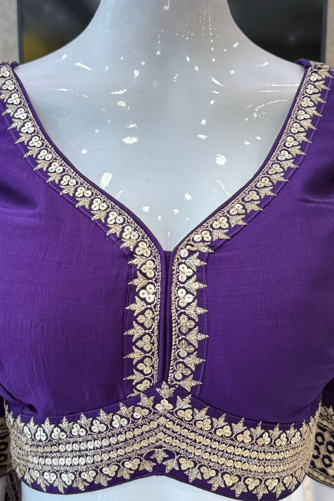 Purple Sequins and Zari work Crop Top Lehenga