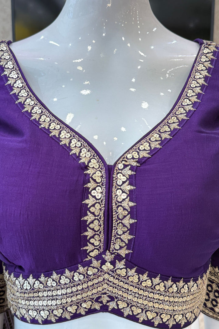 Purple Sequins and Zari work Crop Top Lehenga