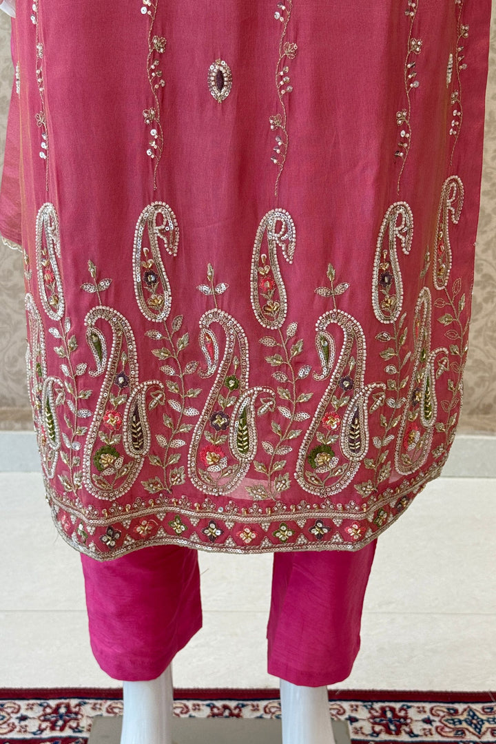 Onion Pink Zari, Stone, Sequins and Thread work Straight Cut Salwar Suit